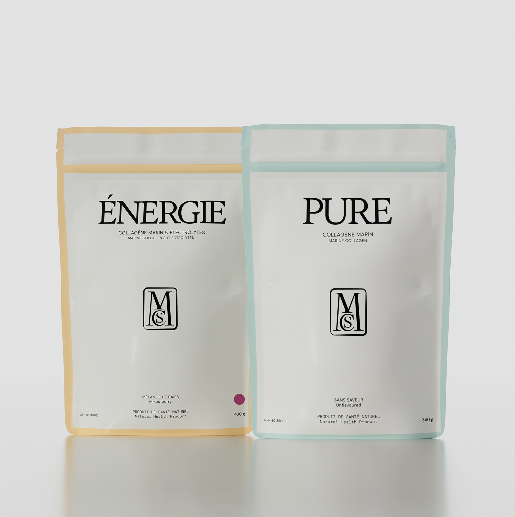 Coffret 4 : collagène marin PURE + collagène marin et électrolytes ÉNERGIE + sac fourre-tout