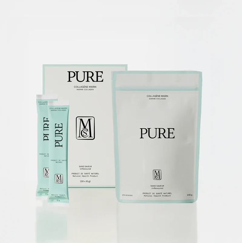 Emballage de produit MCS, boîte de collagene et sachets individuels