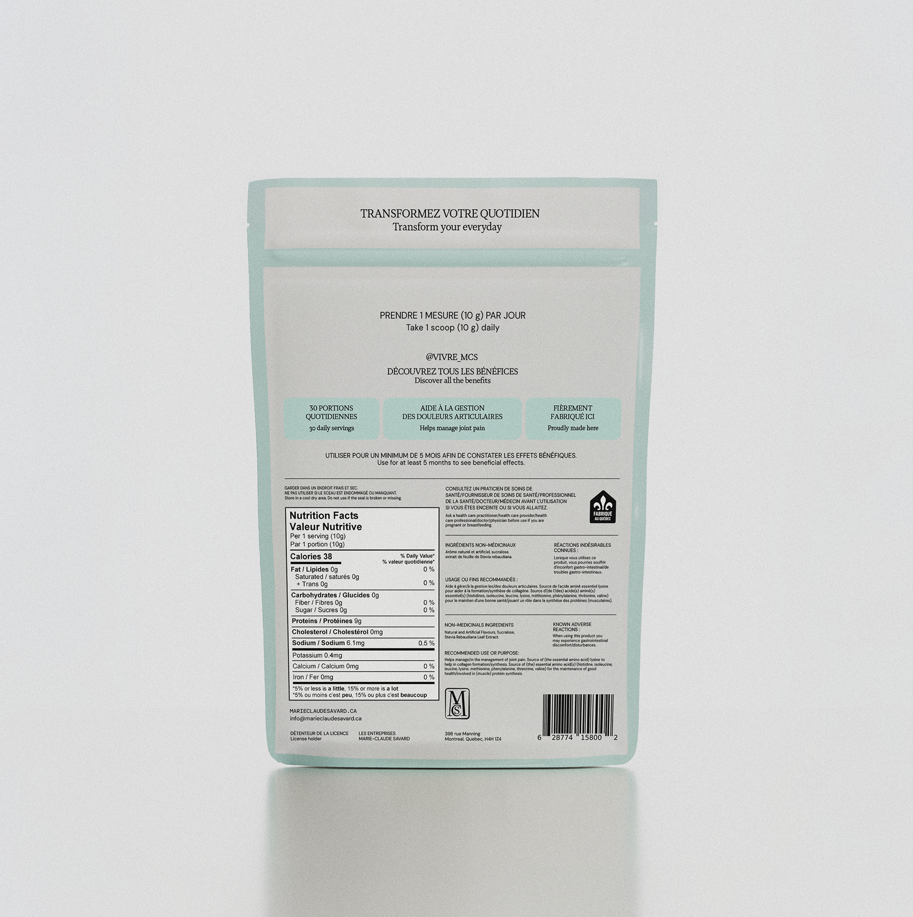 Sac de collagène marin PURE en poudre, complément alimentaire naturel