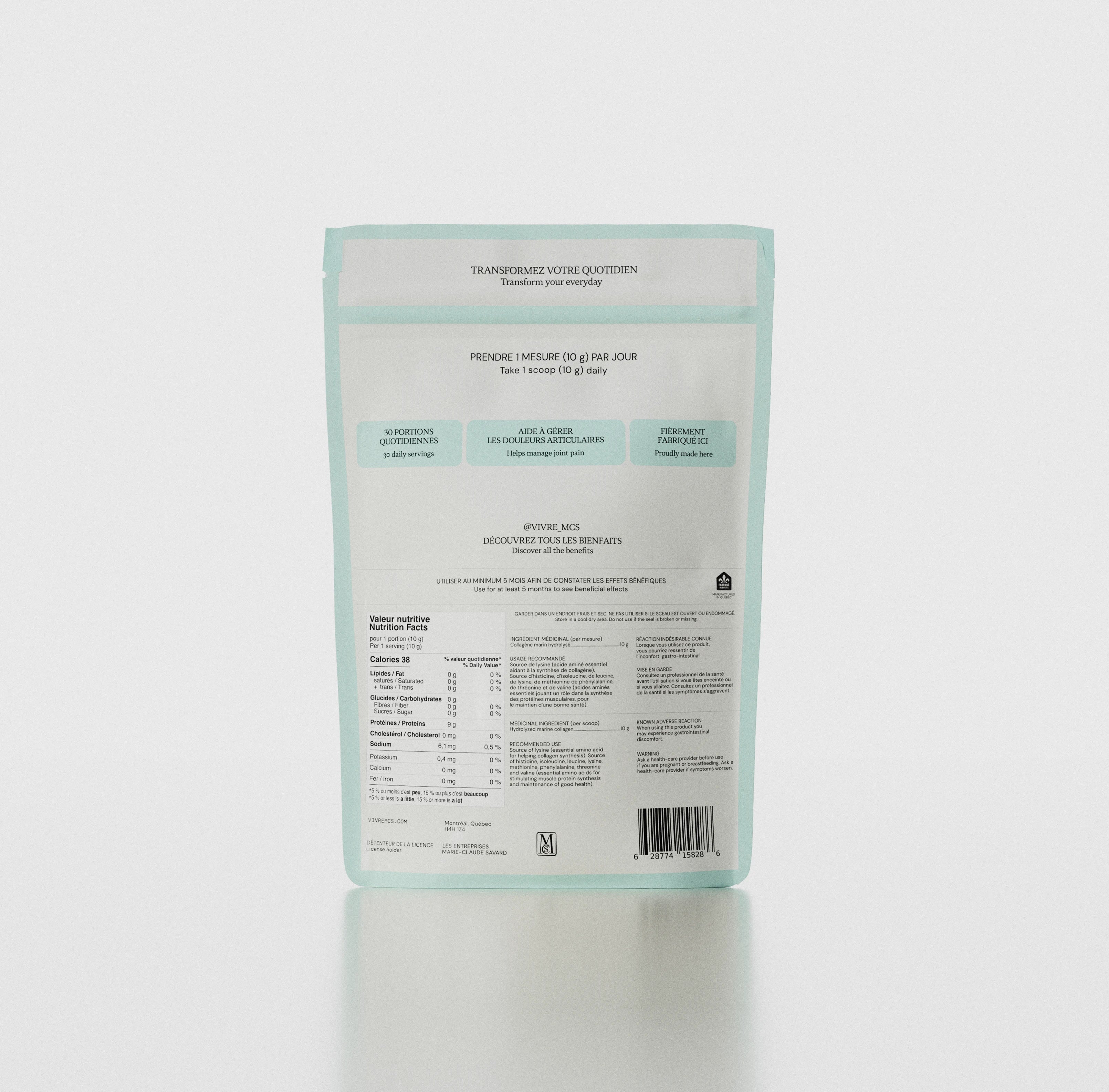 Sachet de collagène marin PURE MCS, vue arrière